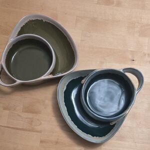 Artisan Ceramic Bowl Set in Olive and Slate